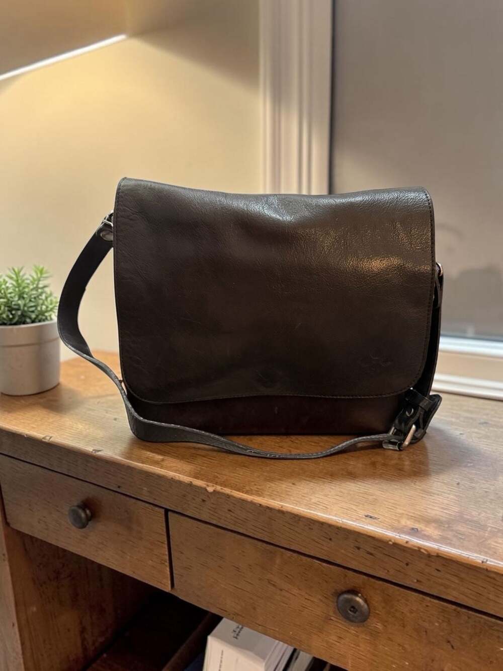 Patricia Nash Black Italian Leather Flap Crossbody Bag